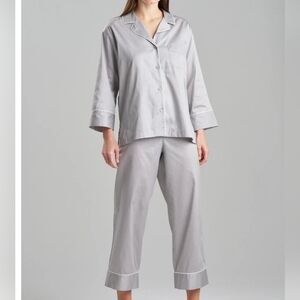 Natori Light Gray Lavender Pajama Set with White Accents 100% Fine Cotton Size L